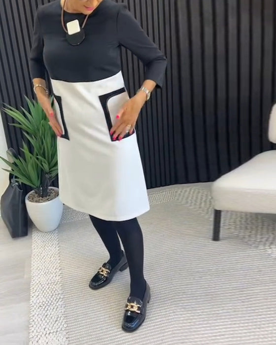 Robe décontractée à col ras du cou et poche contrastée