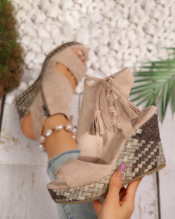 👡Sandales Femme Orteils Découverts Plateforme Wedge Pompon