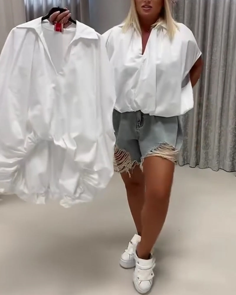Blouse Col Coupe Loose Manche Chauve-Souris