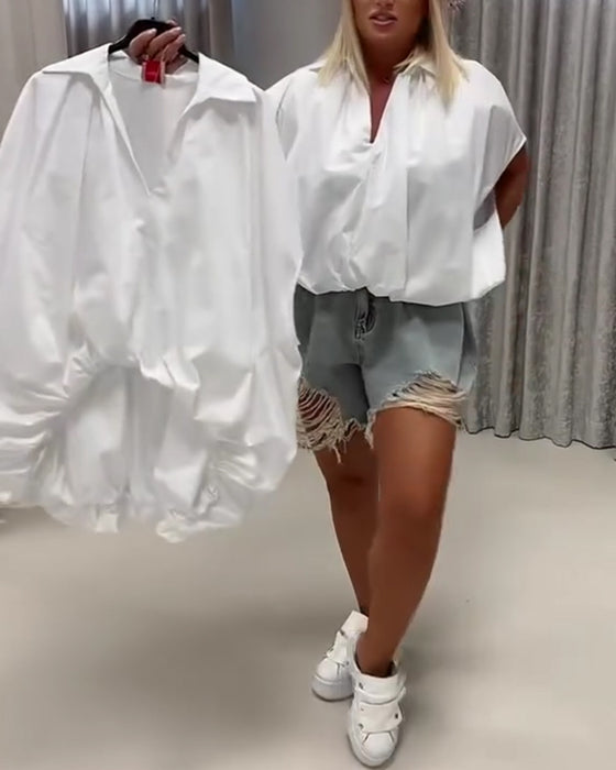 Blouse Col Coupe Loose Manche Chauve-Souris