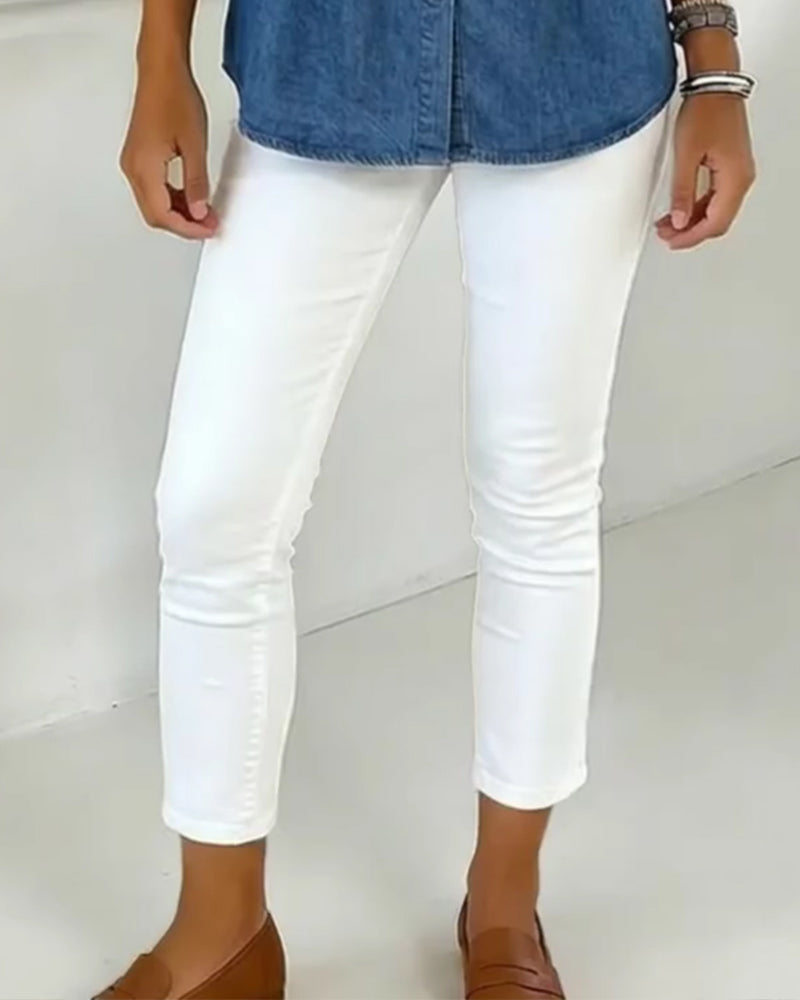 Pantalon Taille Haute Slim-Fit Cropped