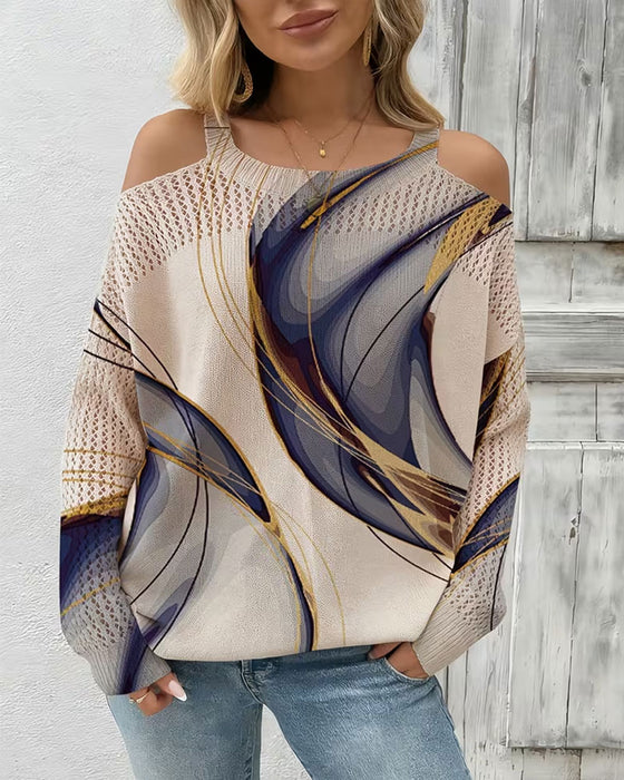 Pullover Élégant Imprimé Évidé Hors Épaule