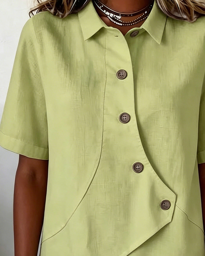 Chemise Patte Coton-lin Asymétrique Boutonnage