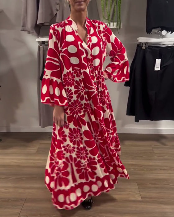 Robe Col V Loose Plus Size Floral Print