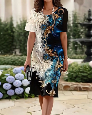 Robe Col Rond Imprimé Droit