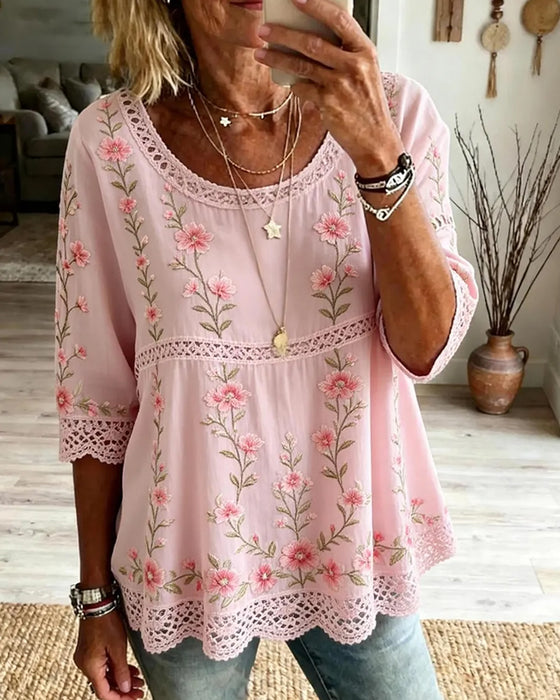 Blouse Florale Dentelle Babydoll
