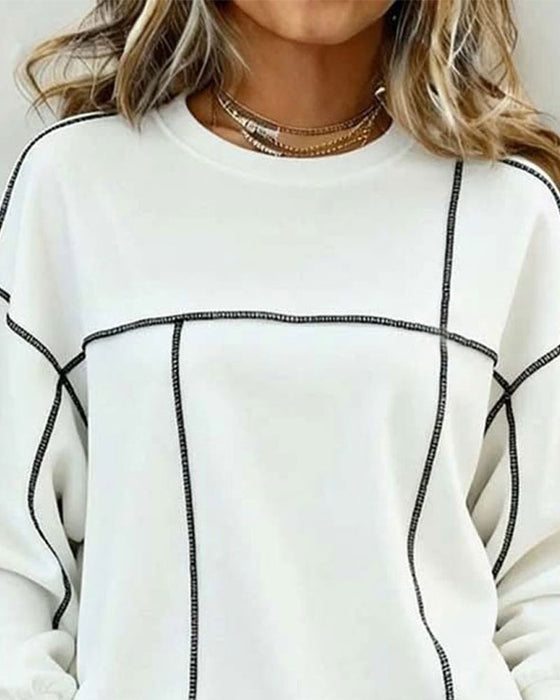 Sweatshirt Col Rond Oversized Bloc-Couleur