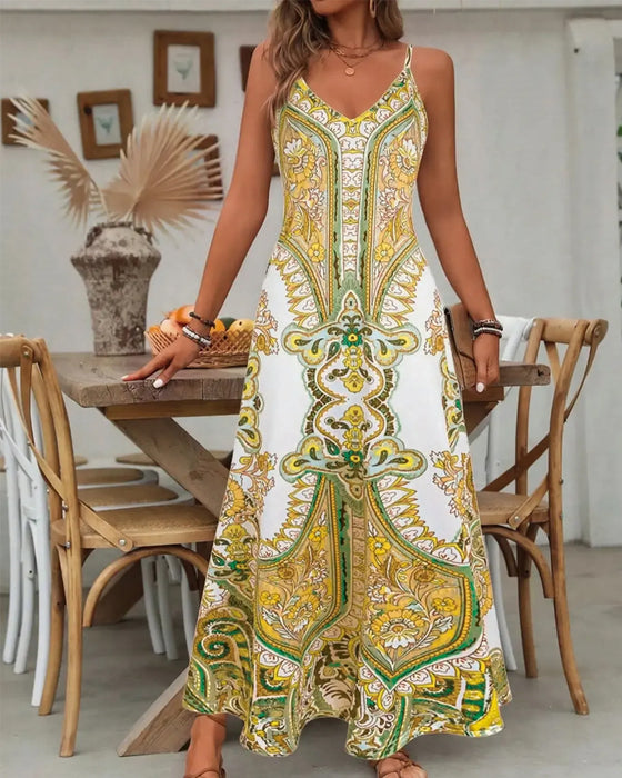 Robe Vintage Imprimé Camisole Maxi