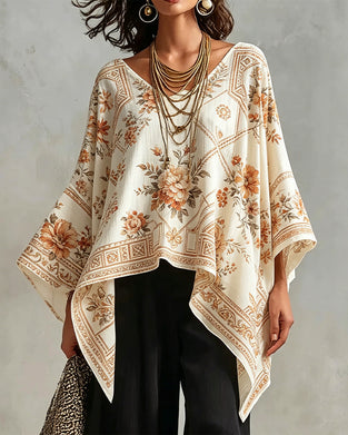 Blouse Col V Florale Irrégulière