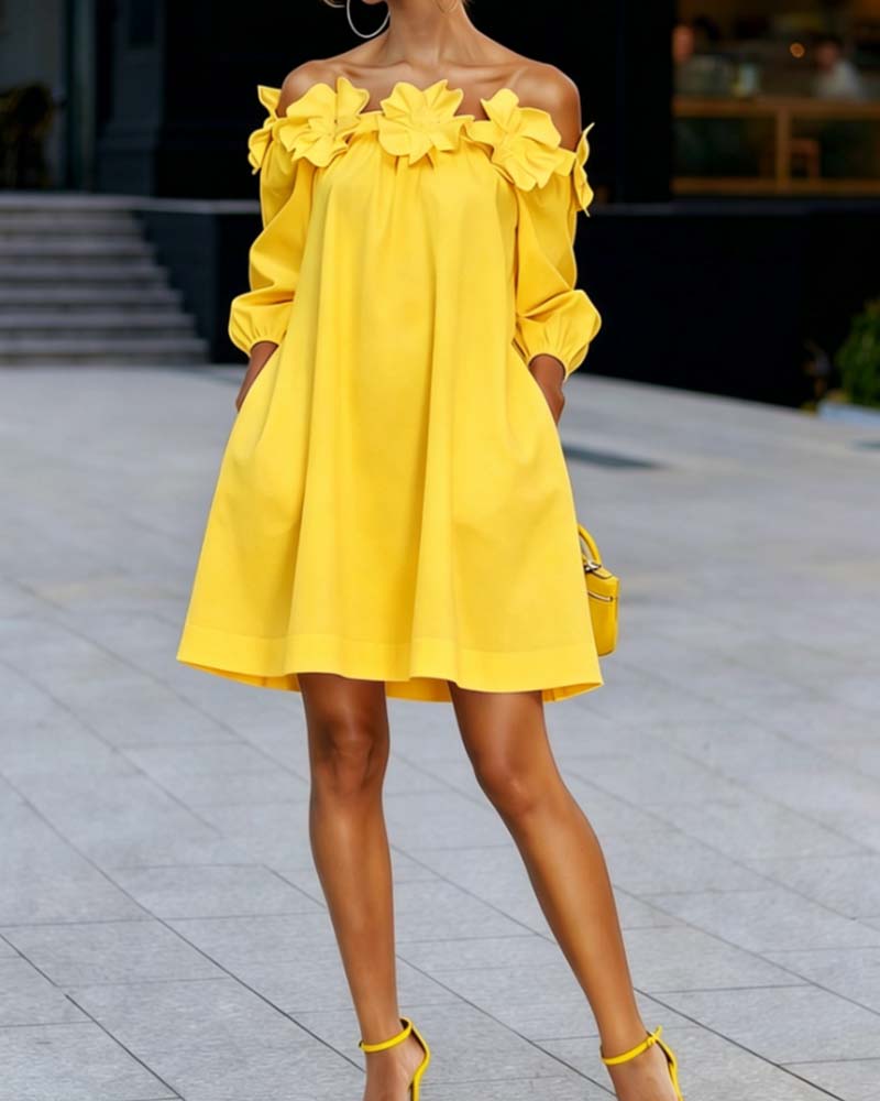Robe Off-Shoulder Floral Accent