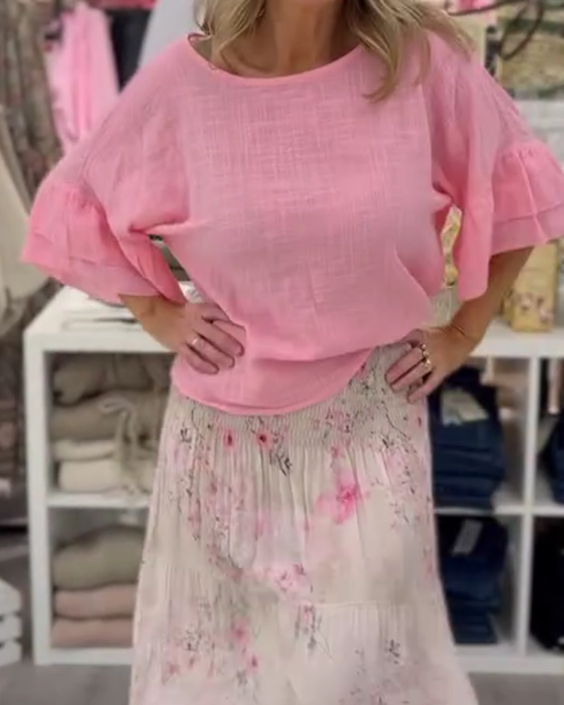 Blouse Coupe Loose Col Rond Manche Volantée