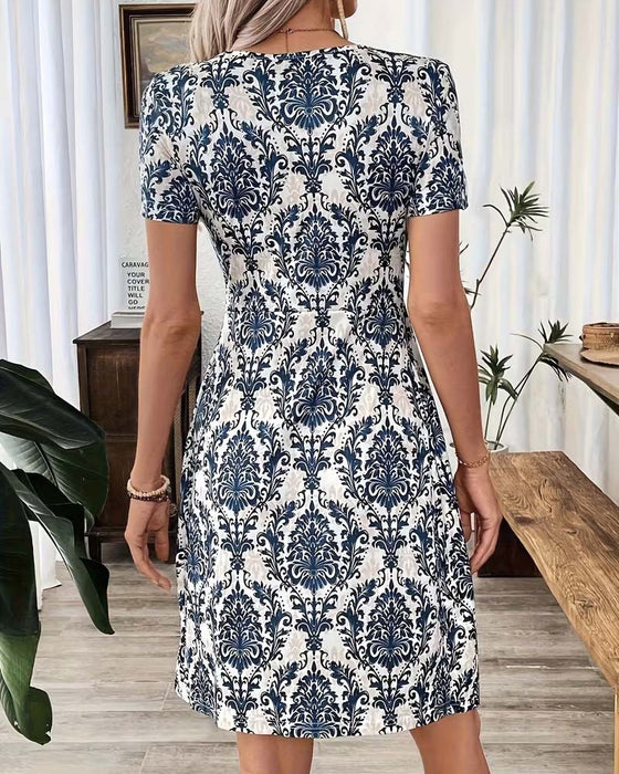 Robe Col En V Froncée Taille Haute Bohémienne