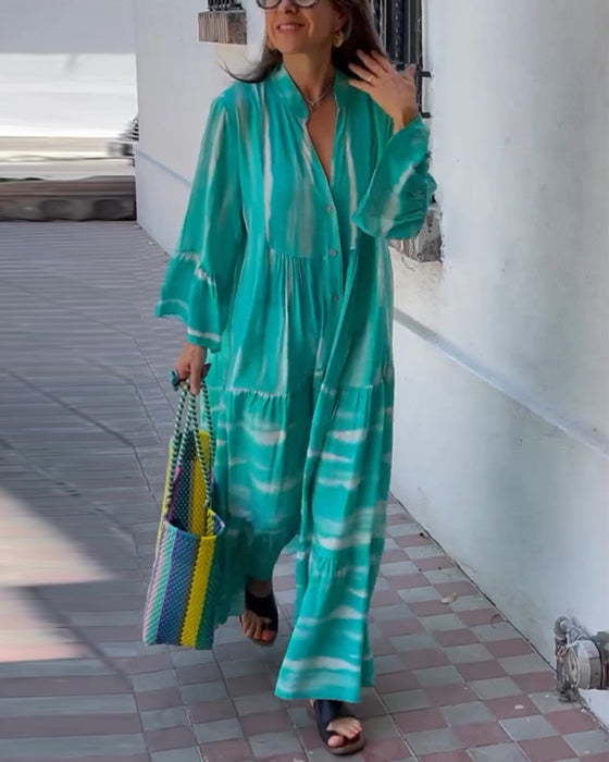 Robe longue ample décontractée à col en V et manches évasées