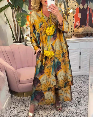 Ensemble décontracté imprimé ample rétro