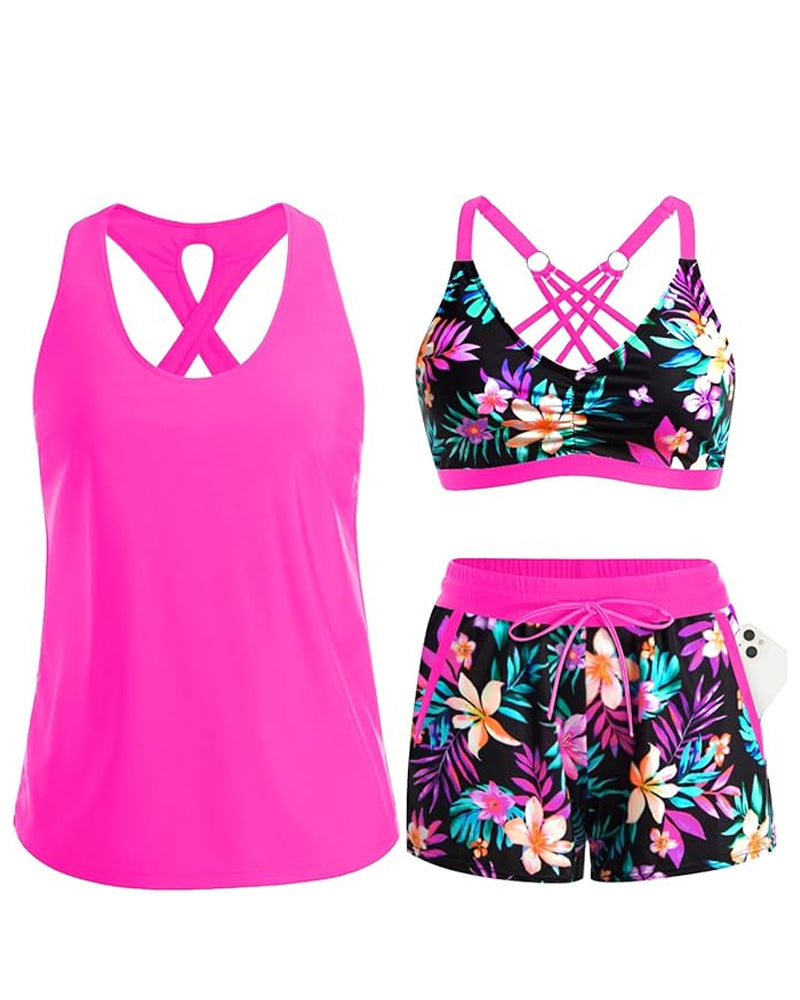 Couverture Et Bikini Crisscross Haut Sans Manches + Cordon Imprimé Pantalon Pour