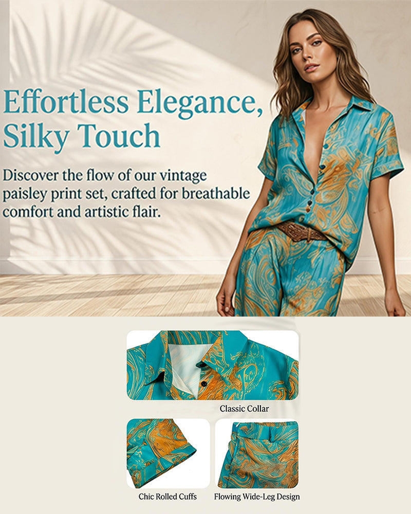 Ensemble Deux-Pièces Vacances Blouse Manches Courtes Poche