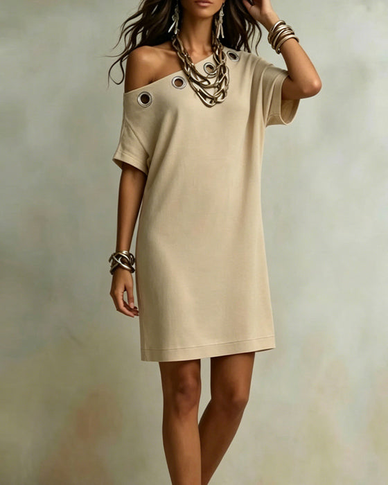 Robe Unie Une Épaule Anneau T-Shirt