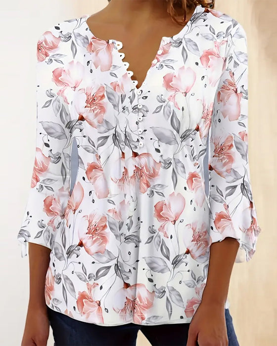 Blouse Manches Évasées Imprimée Volants
