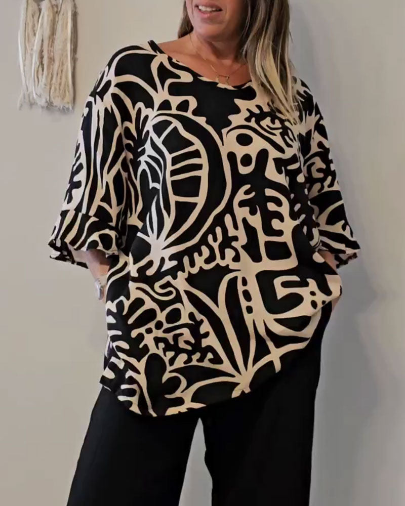 Haut Imprimé Botanique Abstrait Ample