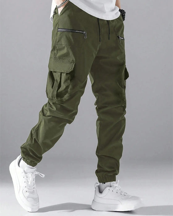 Pantalon Poche Cordon Fermeture Éclair Homme Cargo