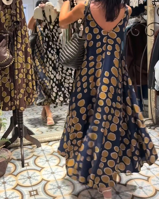 Robe Col V Sans Manches Pois Ligne A