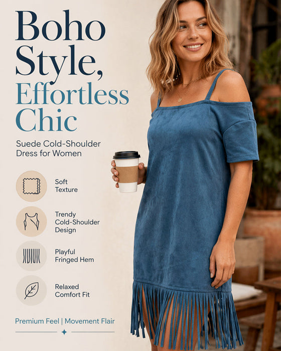 Robe Bretelle Spaghetti Frange Unie Off-Shoulder