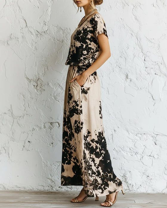 Robe Encre Lavage Imprimé Tricot Maxi