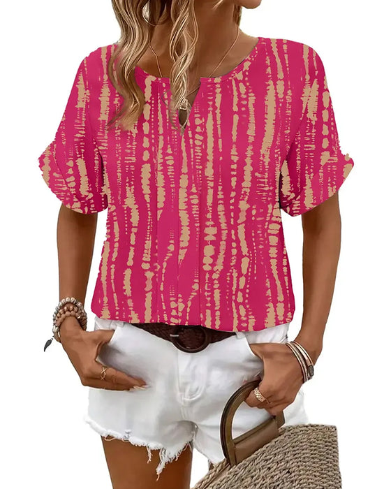 Blouse Tie-Dye Motif Rayure Verticale Manches Courtes