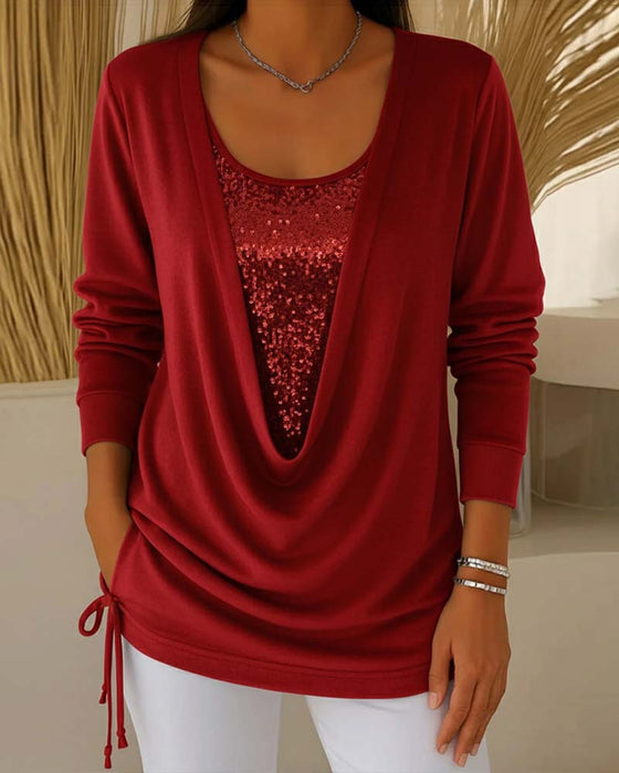 Haut Bicolore À Paillettes Effet Deux-En-Un