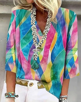 Blouse Col V Couleur Contrastée