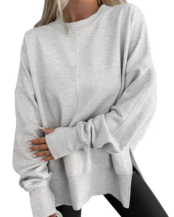 Sweatshirt Fente Latérale Col Rond Ample
