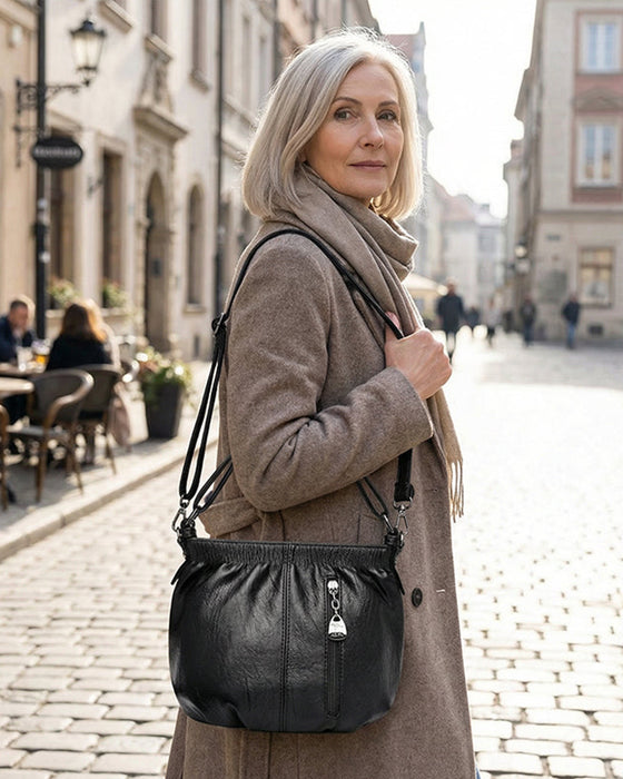 Sac À Main Décontracté Plissé Seau Cuir Souple