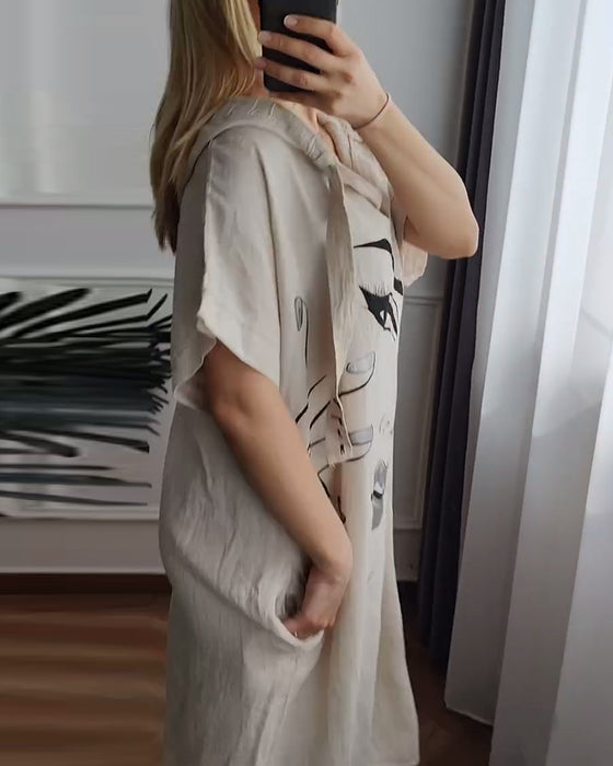 Robe à Capuche Imprimée Coupe Ample