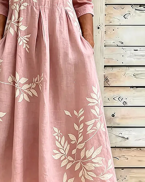 Robe Col Rond Fleuri Jupe Ample