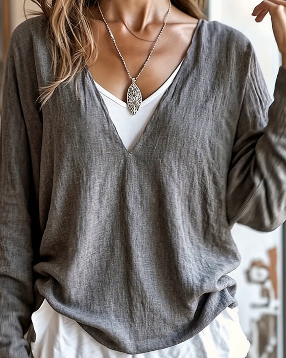 Haut À La Mode Manches Longues Couture Couleur Contrastée