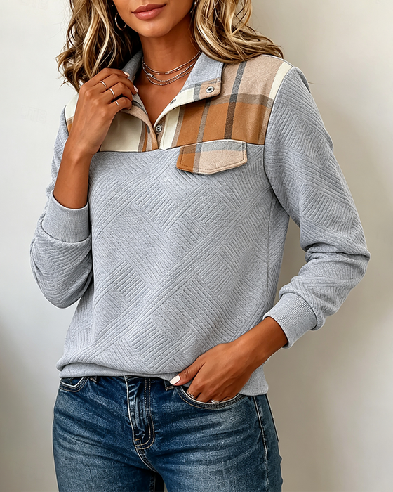 Sweat-Shirt À Carreaux Patchwork Jacquard Revers