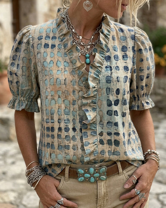 Blouse Pois Volanté Bord Col V