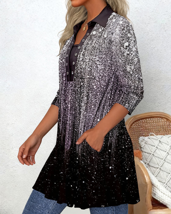 Blouse À Manches Longues Avec Col Et Imprimé