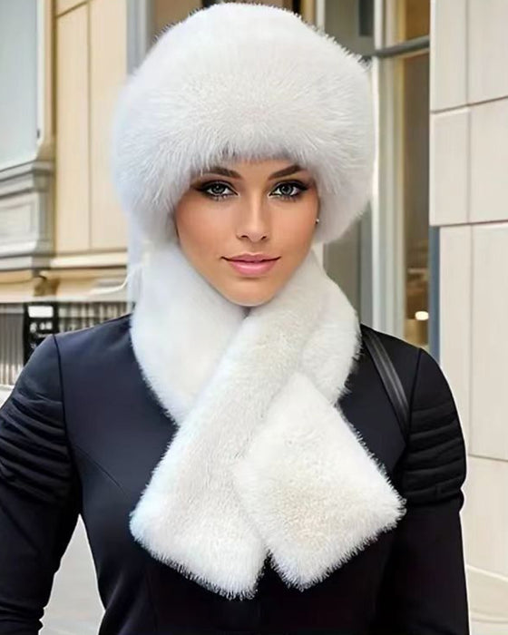 Bob En Fourrure Duveteux, Chapeau D’Hiver Chaud + Écharpe Assortie Offerte