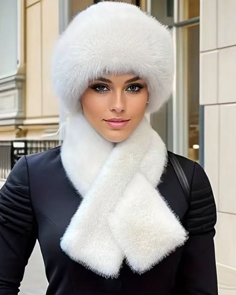Bob En Fourrure Duveteux, Chapeau D’Hiver Chaud + Écharpe Assortie Offerte