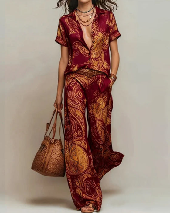 Ensemble Deux-Pièces Vacances Blouse Manches Courtes Poche