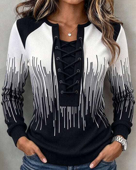 Sweatshirt Attacher Ligne Bloc De Couleur Ajusté