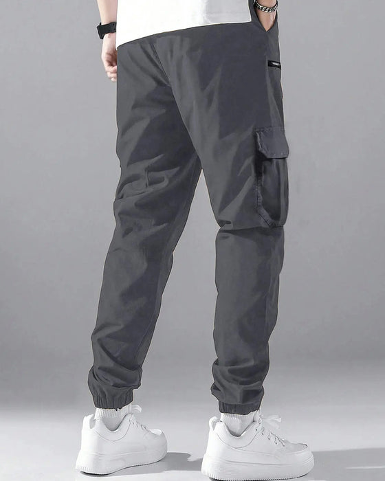 Pantalon Poche Cordon Fermeture Éclair Homme Cargo