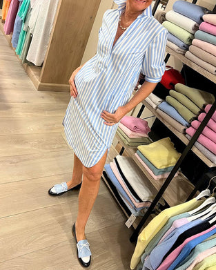 Robe Revers Rayure Fente
