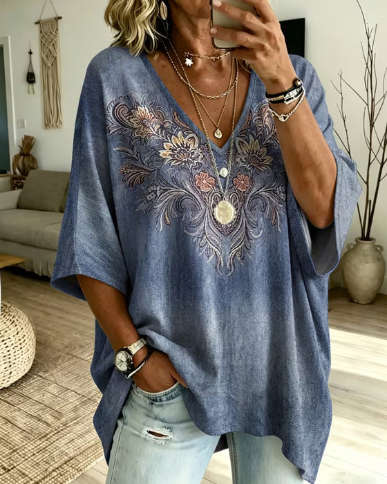 Blouse Col V Décontractée Tendance