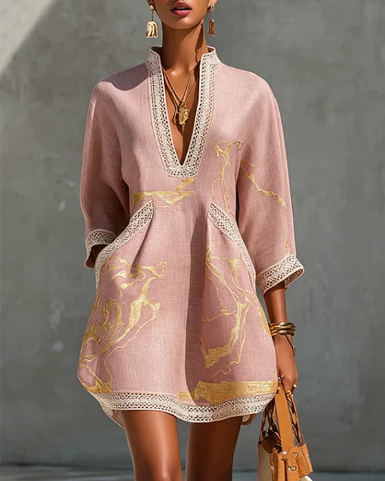 Robe Col Montant Manche Demi Creux