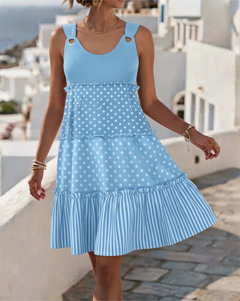Robe Pois Raye À Volants Spaghetti