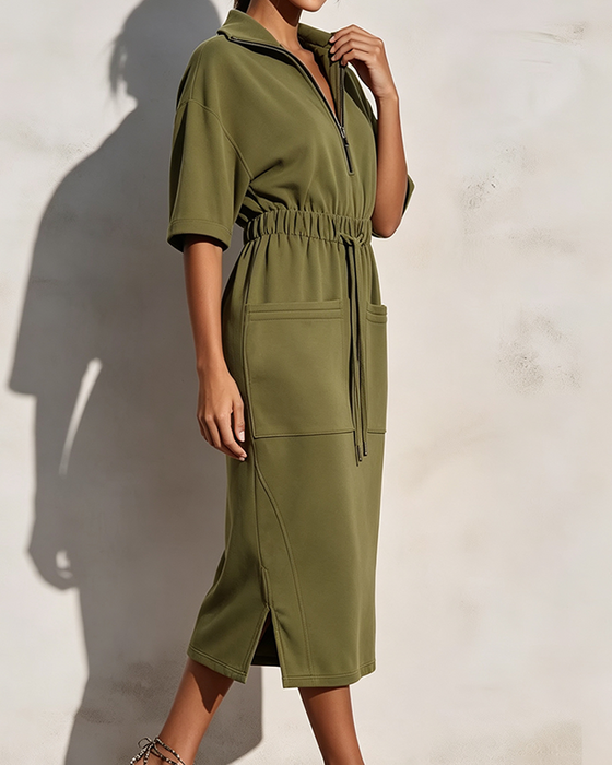 Robe Fermeture Éclair Revers Taille Poche