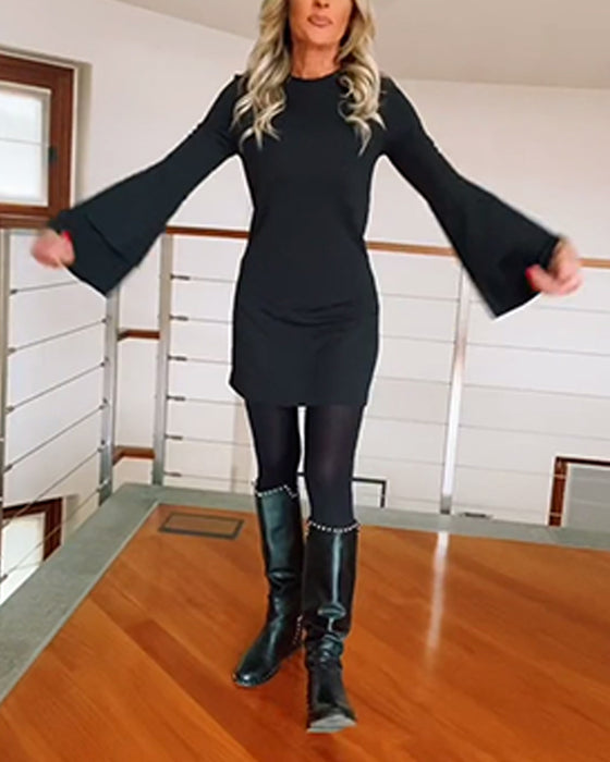 Robe Mode Couleur Unie Manche Evasée