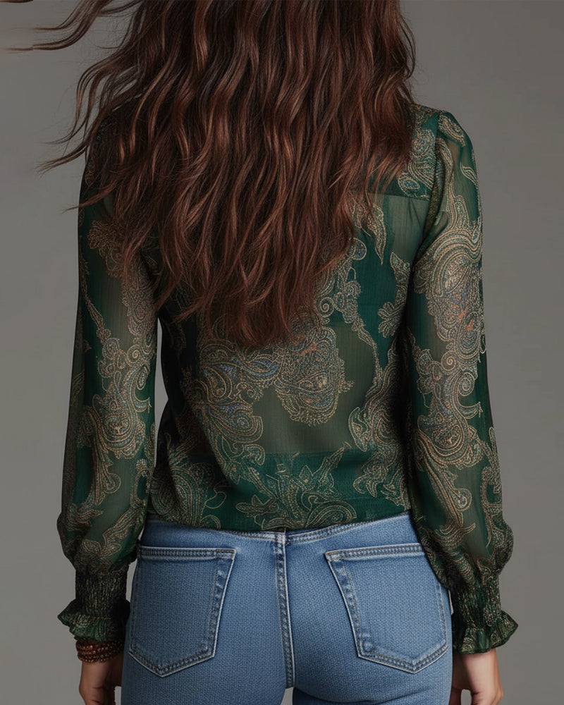 Blouse Demi-Zip Volant Rétro